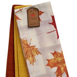3 Pc. Kitchen Towel Set Fall Autumn Thanksgiving Holidays Colorful Leaves